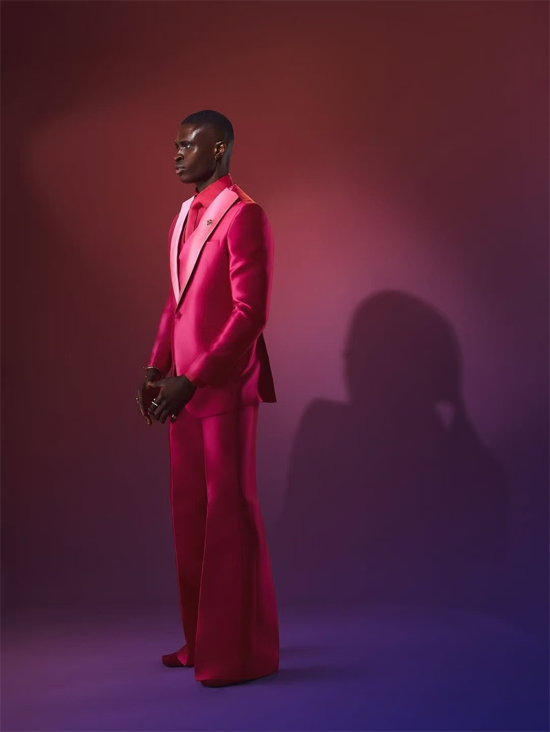 Men Formal Wear Pink - Rosa vermelho masculino terno conjunto 2