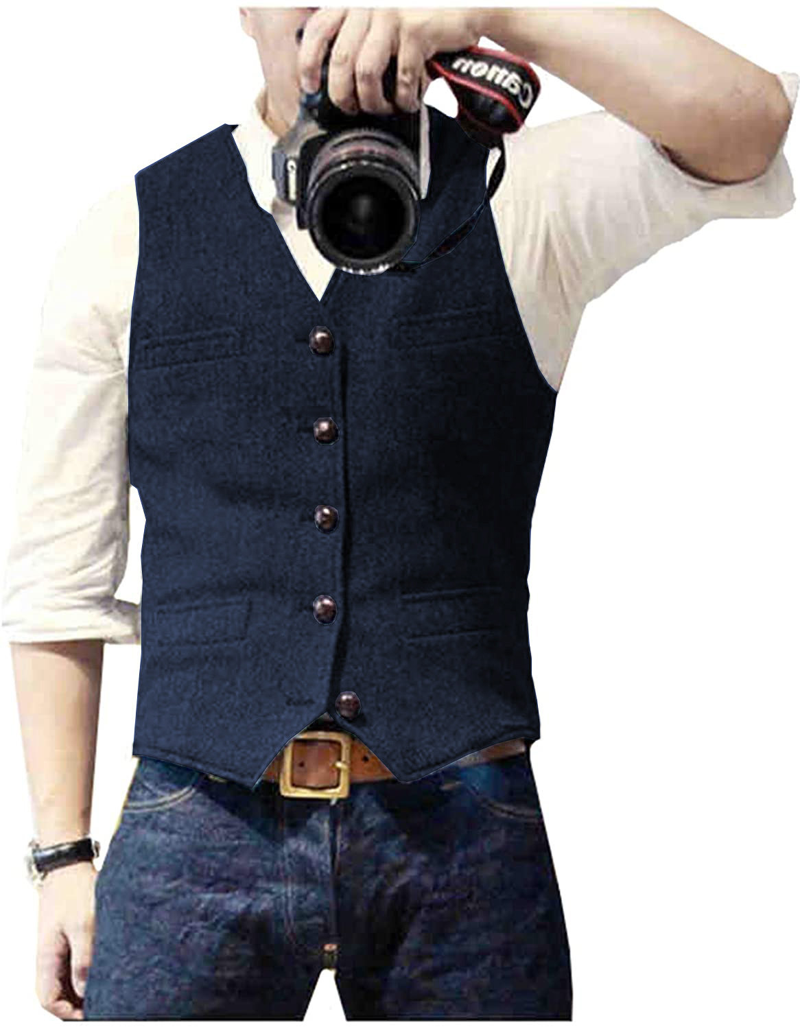 Men Formal Wear Vest - Colete Masculino de Lã Tweed Espinha