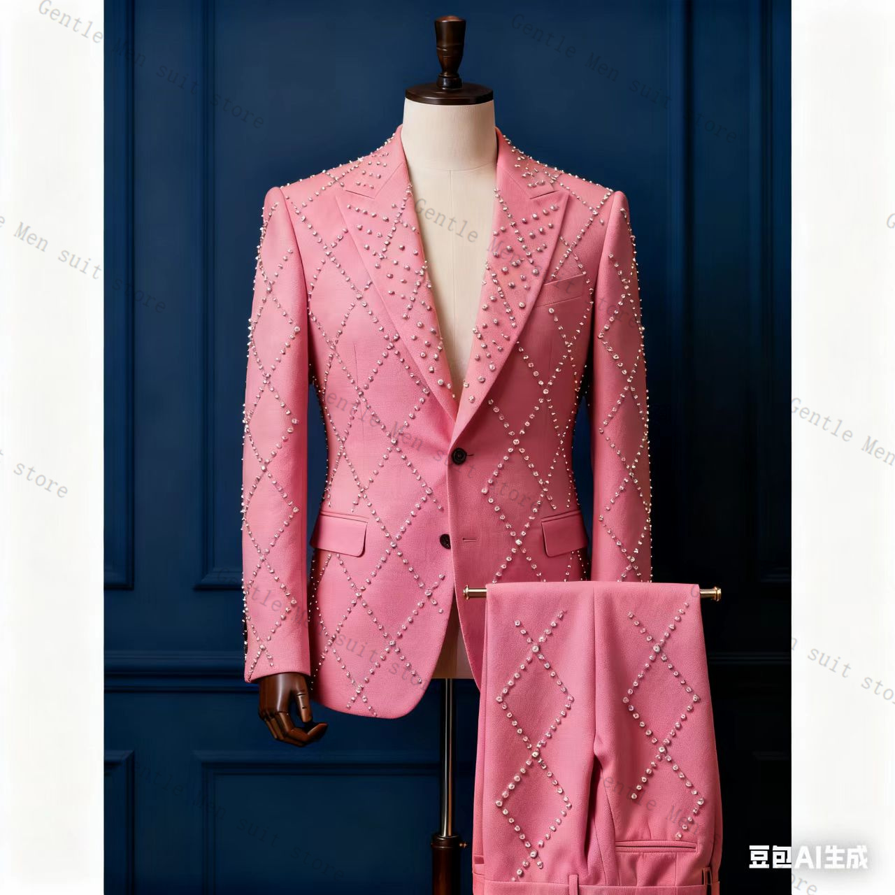 Men Formal Wear Pink - Conjunto de terno masculino rosa, 2