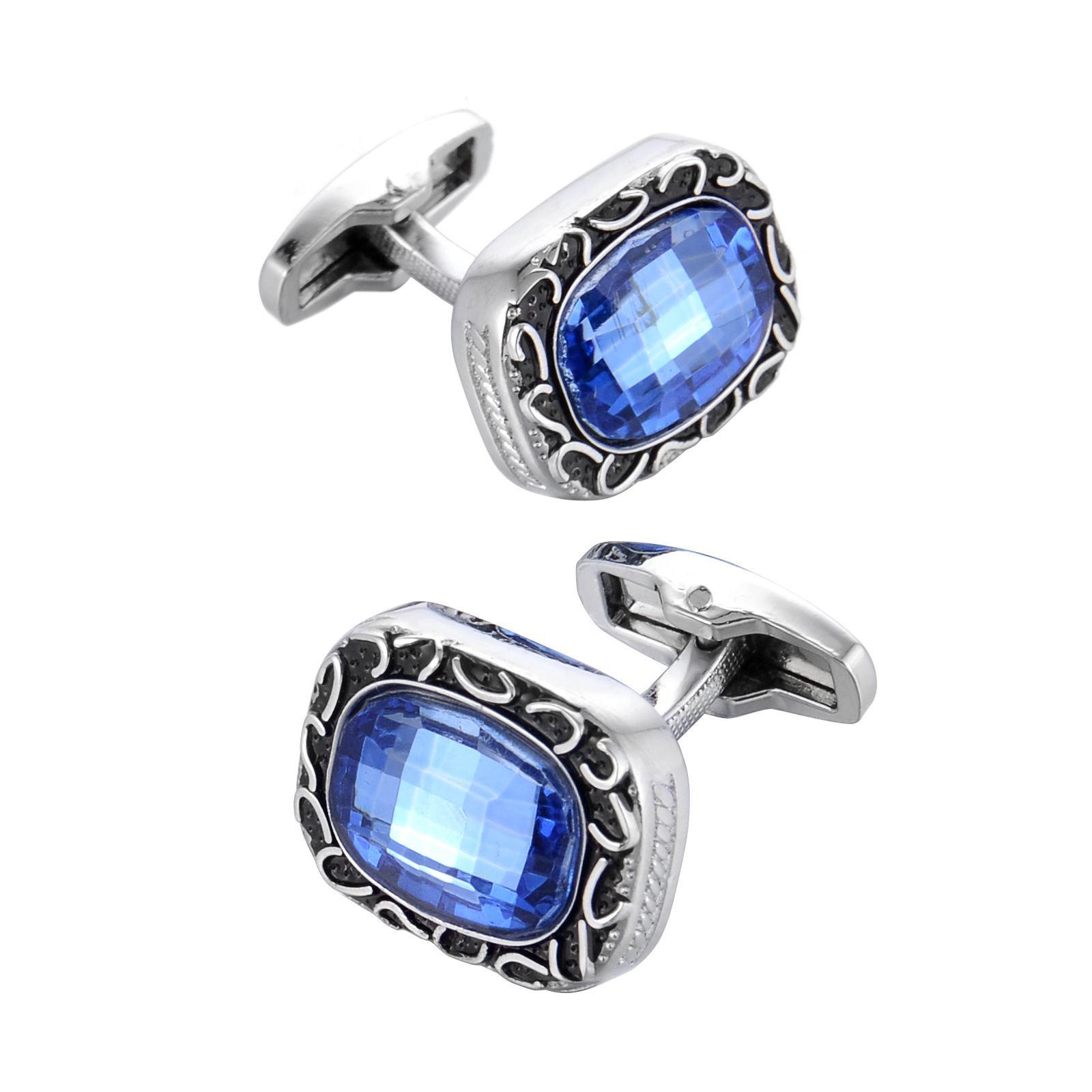 Dress Shirt French Cuff - Abotoaduras de Cristal Azul com Padrão