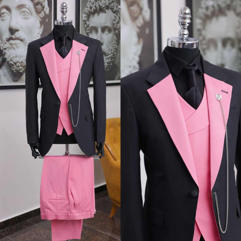 Terno Masculino de Luxo Preto  - Men Formal Wear Pink avaliação e preço