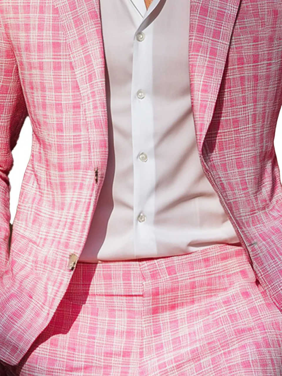 Verão rosa xadrez masculino sm - Men Formal Wear Pink avaliação e preço