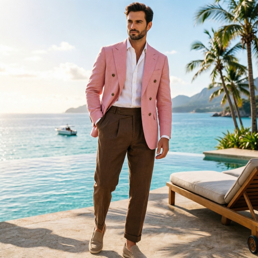 Terno Masculino de Linho Bege  - Men'S Holiday Formal Wear avaliação e preço