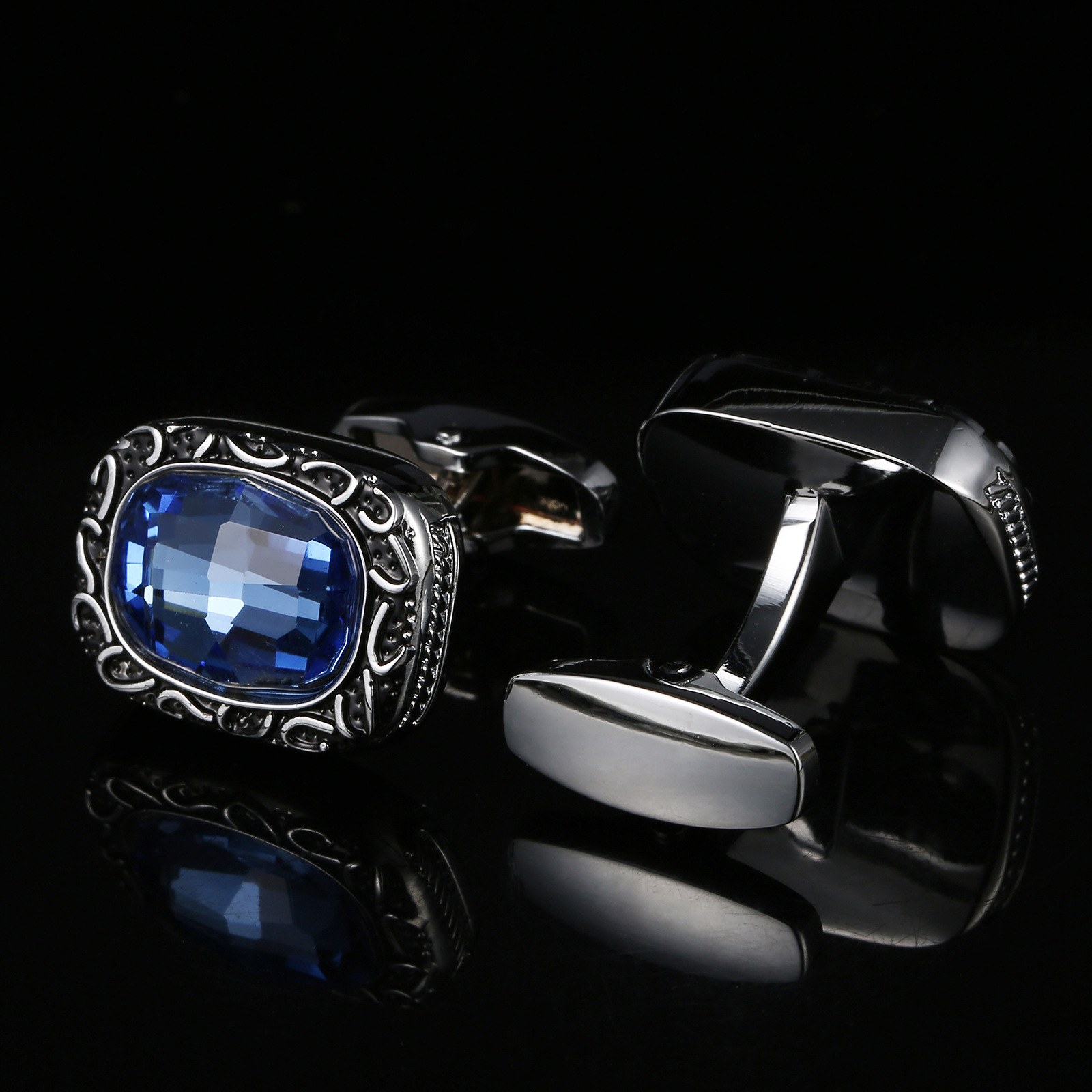 Abotoaduras de Cristal Azul co - Dress Shirt French Cuff avaliação e preço